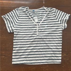 Old Navy Striped Linen-Blend Cropped Henley for Women